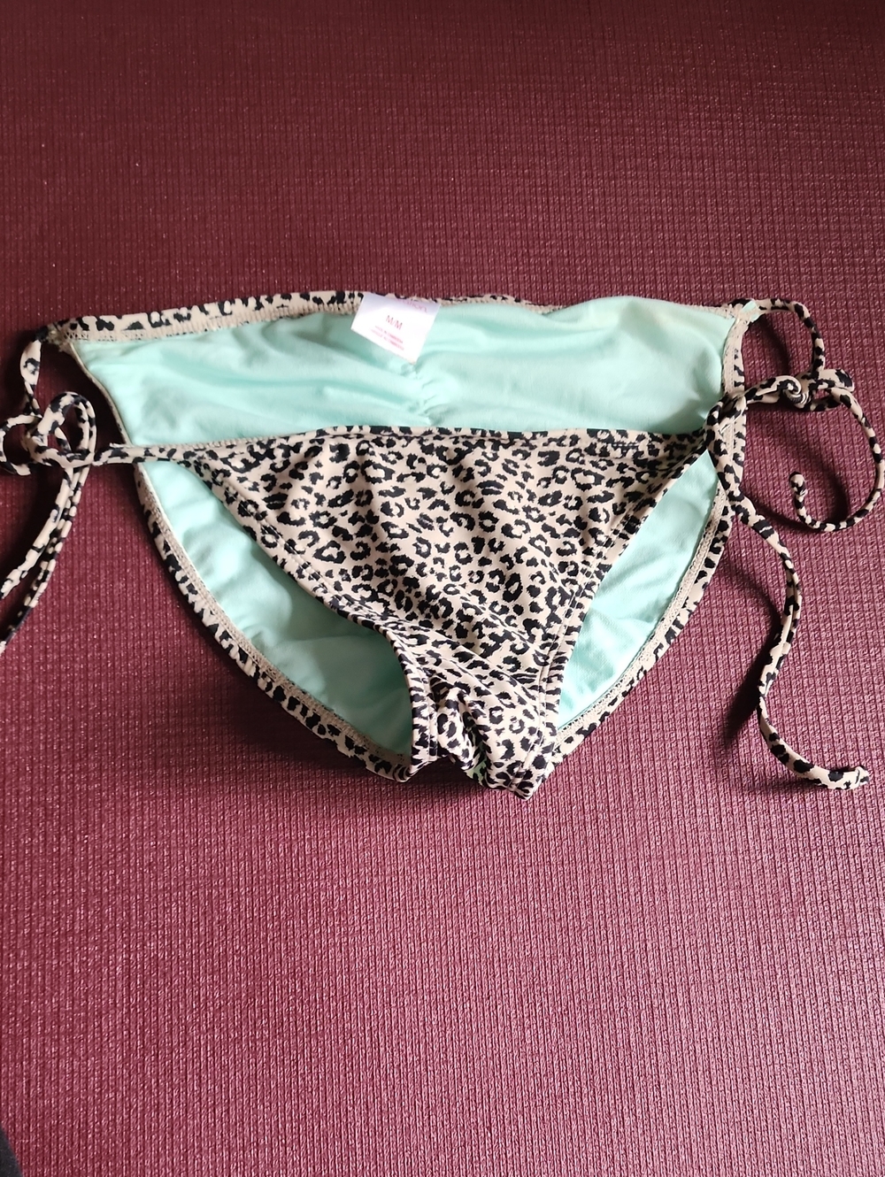 Xhilaration Leopard Print Tie-Side Bikini Bottoms with Mint Lining